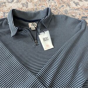 BDG Urban Outfitters XL Navy & White Striped Quarter-Zip Pullover